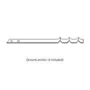 Drawing of a flat steel ground anchor with a barbed end, four included