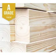 Stacked lengths of planed timber with an A Grade label