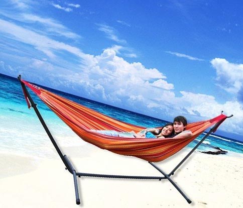 Free Standing Hammock - Multi-Colour Orange on Beach