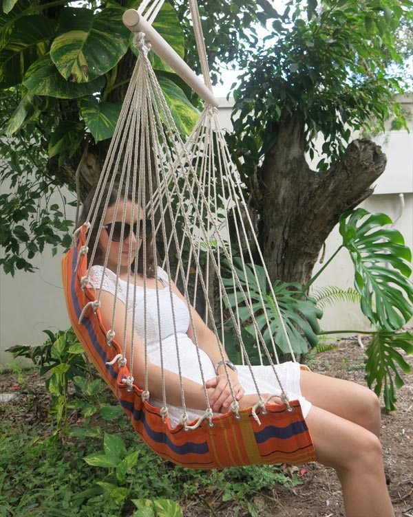 Orange Padded Hammock Chair with Woman