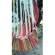 Red Multi Colour Canvas Hammock Chair with Pillows