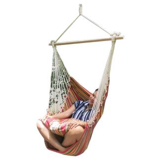 Red Multi Colour Canvas Hammock Chair with Pillows