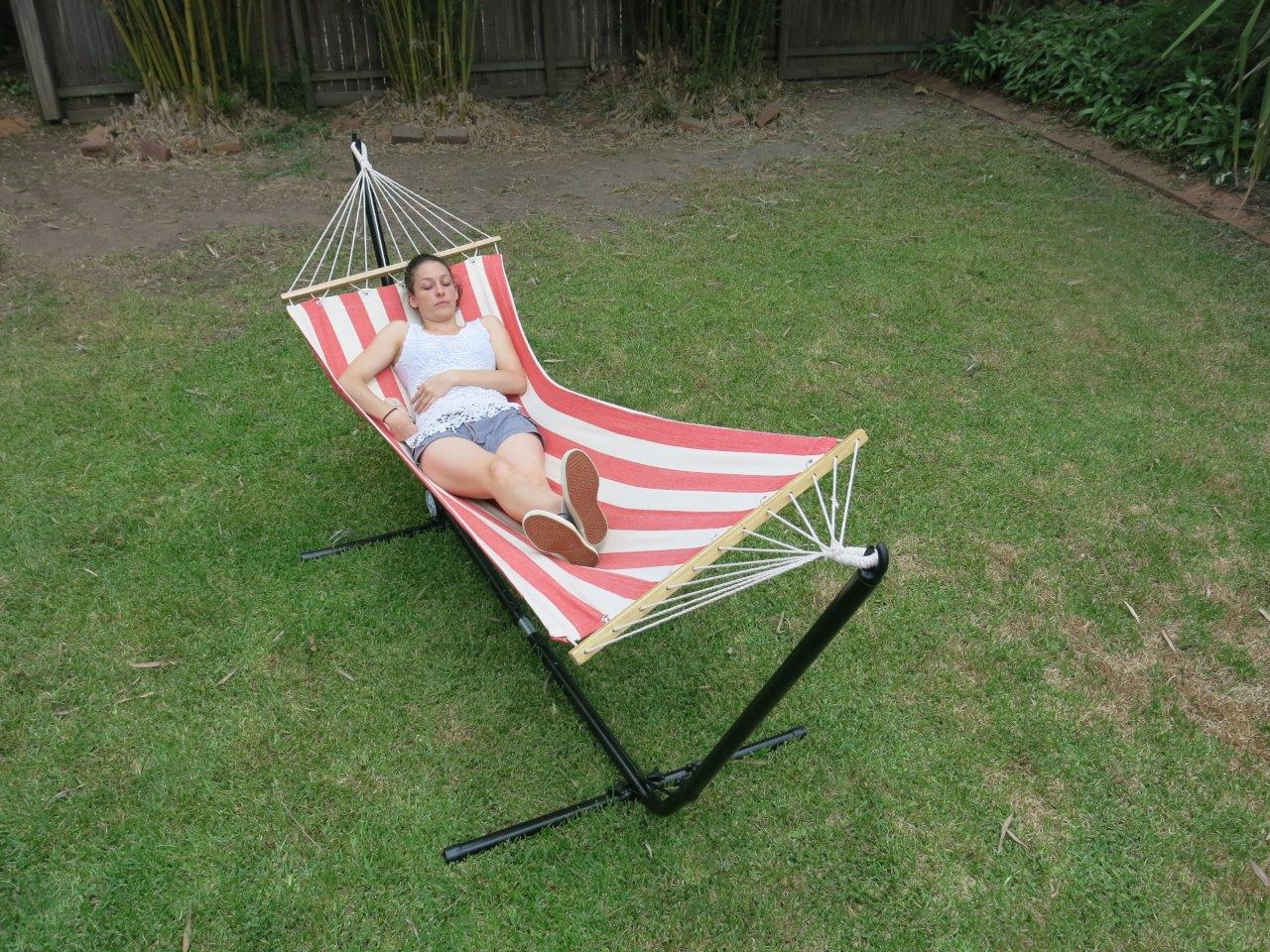 Free Standing Hammock Single Red And White Canvas Hammock With