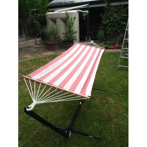 Small Red and White Canvas Hammock with Spreader Bar