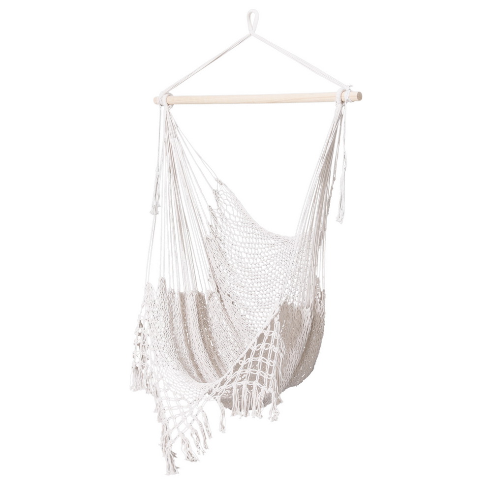 Cream Cotton Rope Hammock Chair with Tassels