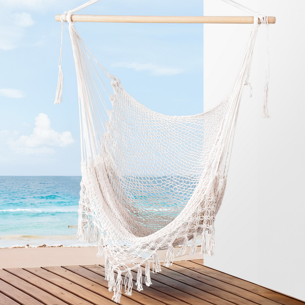 Cream Cotton Rope Hammock Chair with Tassels