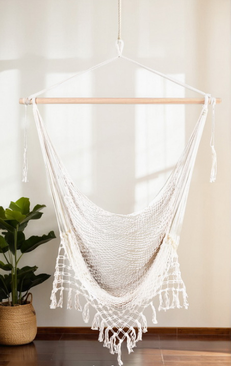 Cream Cotton Rope Hammock Chair with Tassels