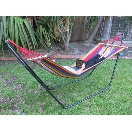 Small Multi-Colour Canvas Hammock with Spreader Bar and Stand