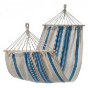 Small White and Blue Canvas Hammock with Spreader Bar