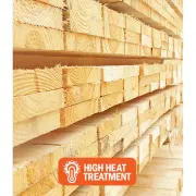 Stacked sawn timber with a High Heat Treatment label