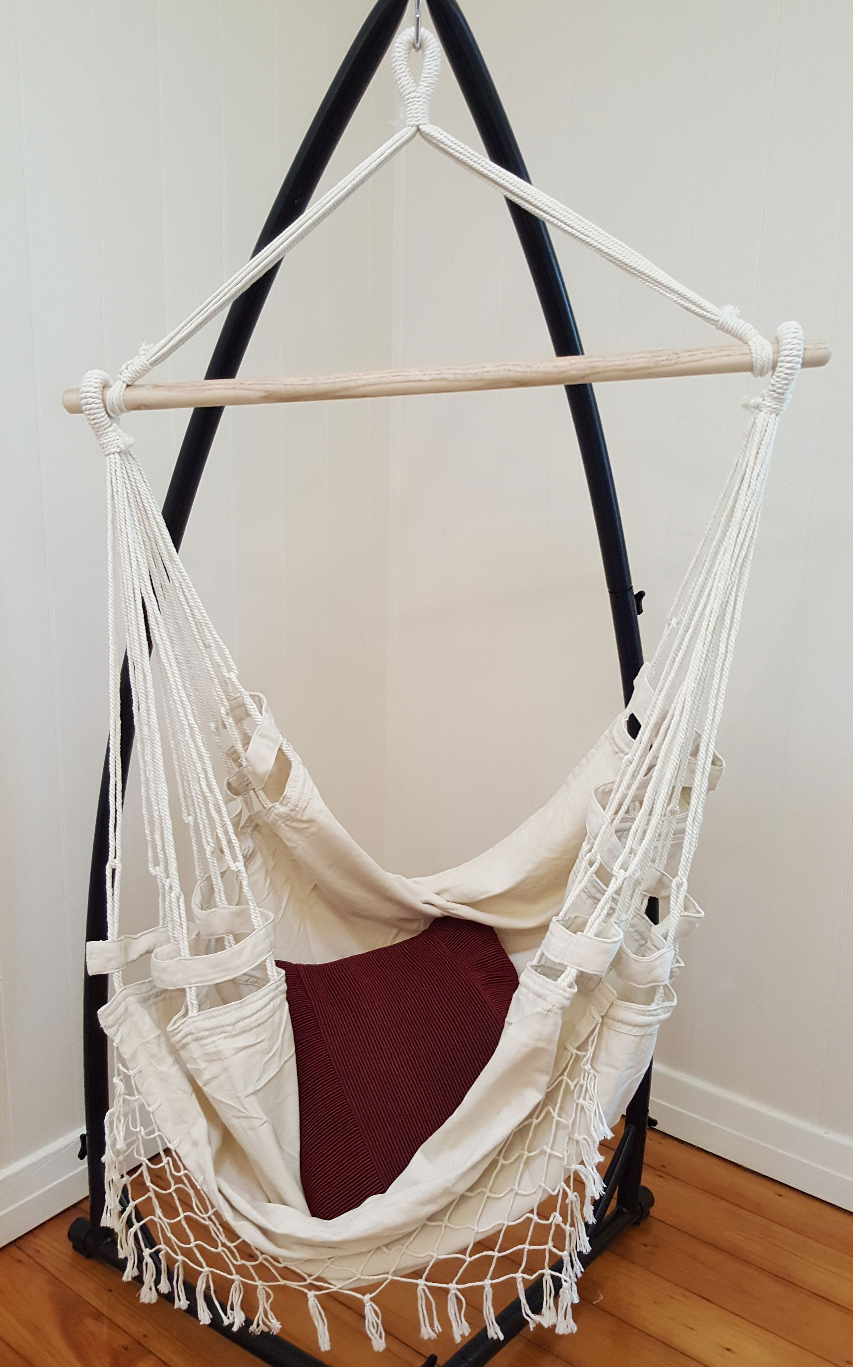 Beige Canvas Hammock Chair With Tassels - Heavenly Hammocks