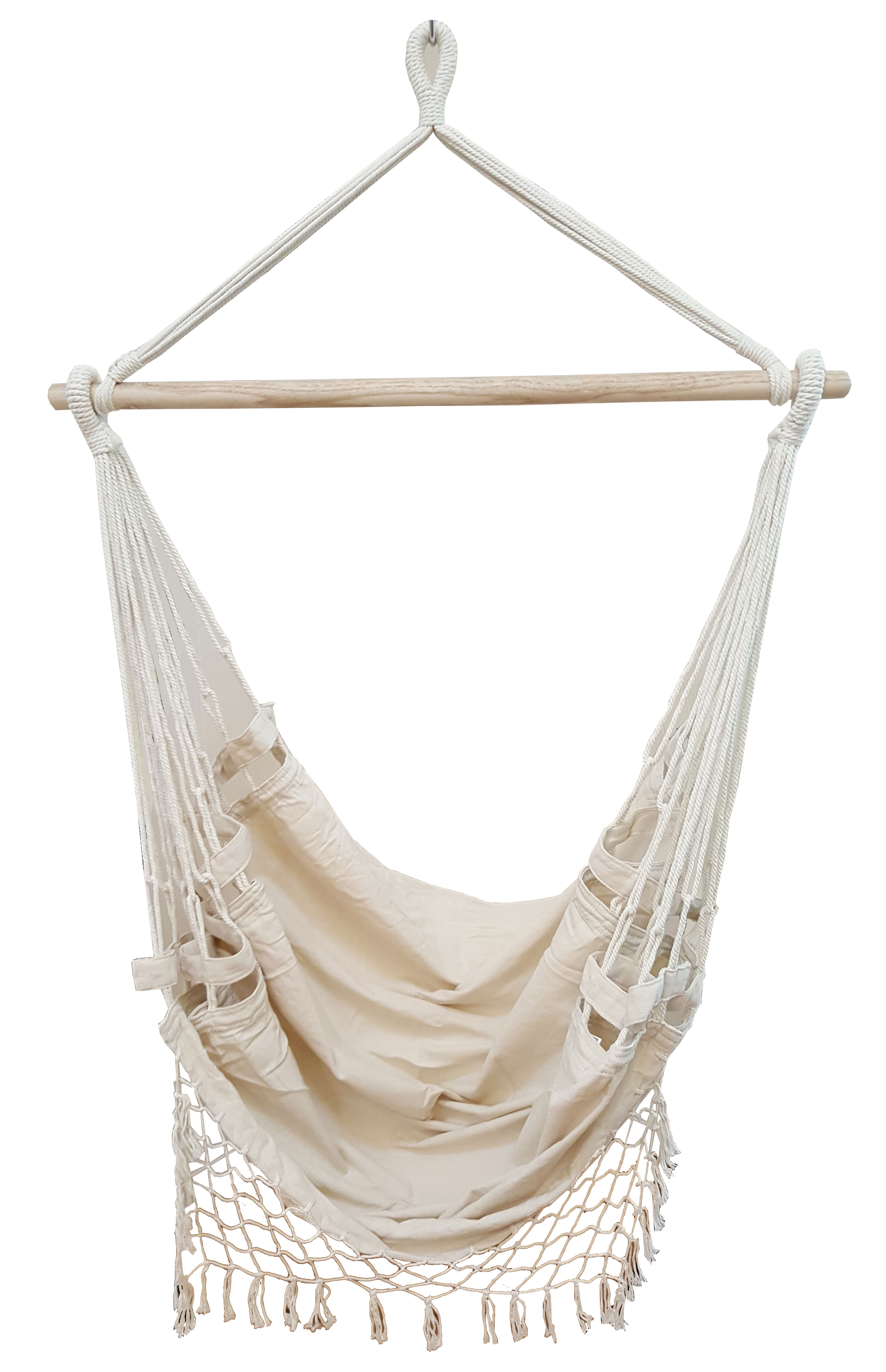 Beige Canvas Hammock Chair with Tassels