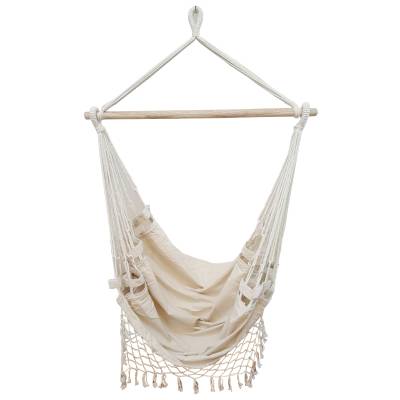 Beige Canvas Hammock Chair with Tassels