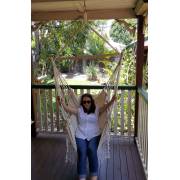 Beige Canvas Hammock Chair with Tassels