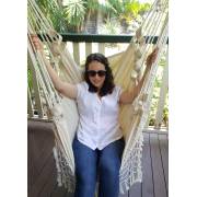 Beige Canvas Hammock Chair with Tassels