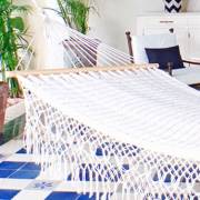 Queen Size White Cotton Mexican Hammock with Spreader Bar