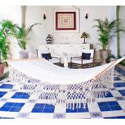 Queen Size White Cotton Mexican Hammock with Spreader Bar