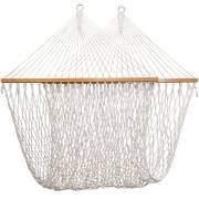 White polyester rope hammock folded in half, on white