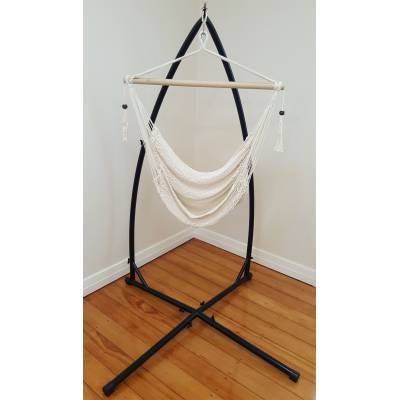 White Cotton Rope Hammock Chair with Tassels with Stand