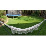 Large White Beige Canvas Hammock with Tassels