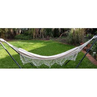 Large White Beige Canvas Hammock with Tassels