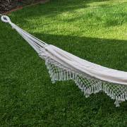Large White Beige Canvas Hammock with Tassels