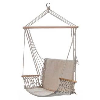 Beige Padded Hammock Chair with Wooden Arm Rests