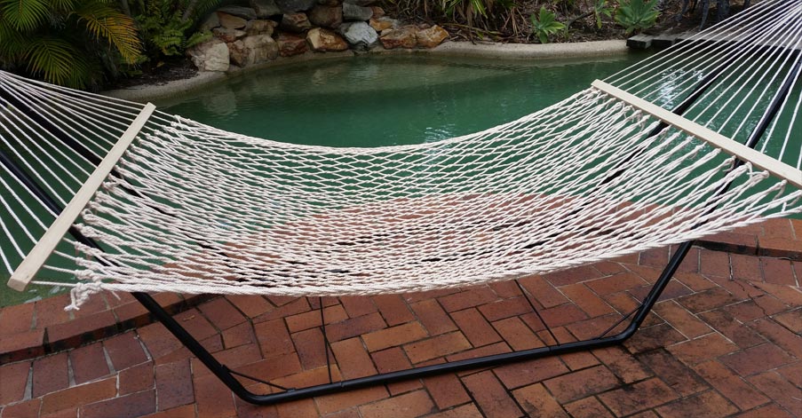 Large White Cotton Rope Hammock with Spreader Bar