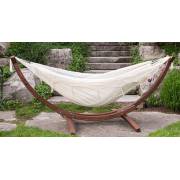 Free Standing Hammock: Large Beige Canvas Hammock with Dark Wood Stand