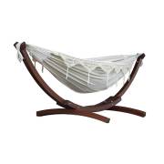 Free Standing Hammock: Large Beige Canvas Hammock with Dark Wood Stand
