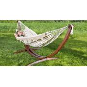 Free Standing Hammock: Large Beige Canvas Hammock with Dark Wood Stand