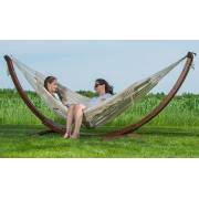 Free Standing Hammock: Large Beige Canvas Hammock with Dark Wood Stand