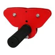 Close-up of the red Woomera trolley with its black rubber handle grip, on white
