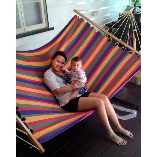 Large Bright Multi-Coloured Canvas Hammock with Spreader Bar Zoomed