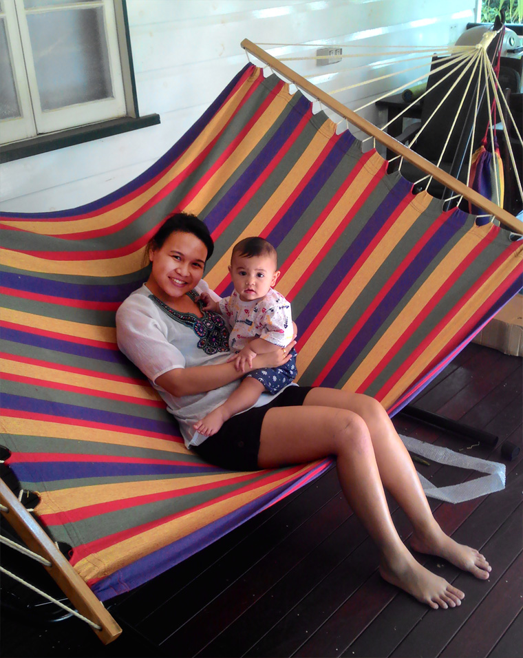 Hammock with Woman and Baby Zoomed