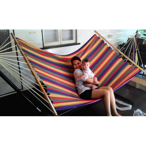 Large Bright Multi-Coloured Canvas Hammock with Spreader Bar