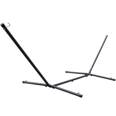 Charcoal steel spreader bar hammock stand with a hook at each end, on white