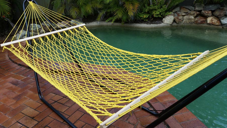 Medium Large Yellow Cotton Rope Hammock With Spreader Bar Heavenly